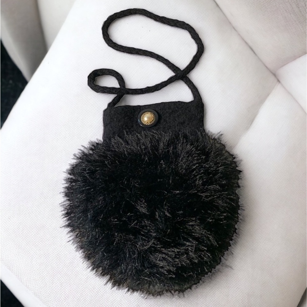 Black Felted Wool Fuzzy  Shoulder Bag